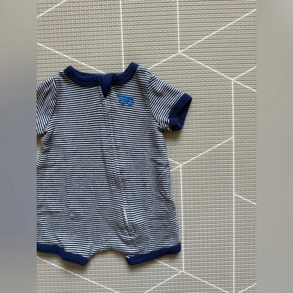 Carters|Baby boy summer romper in navy Blue and White Striped•Summer One-Piece